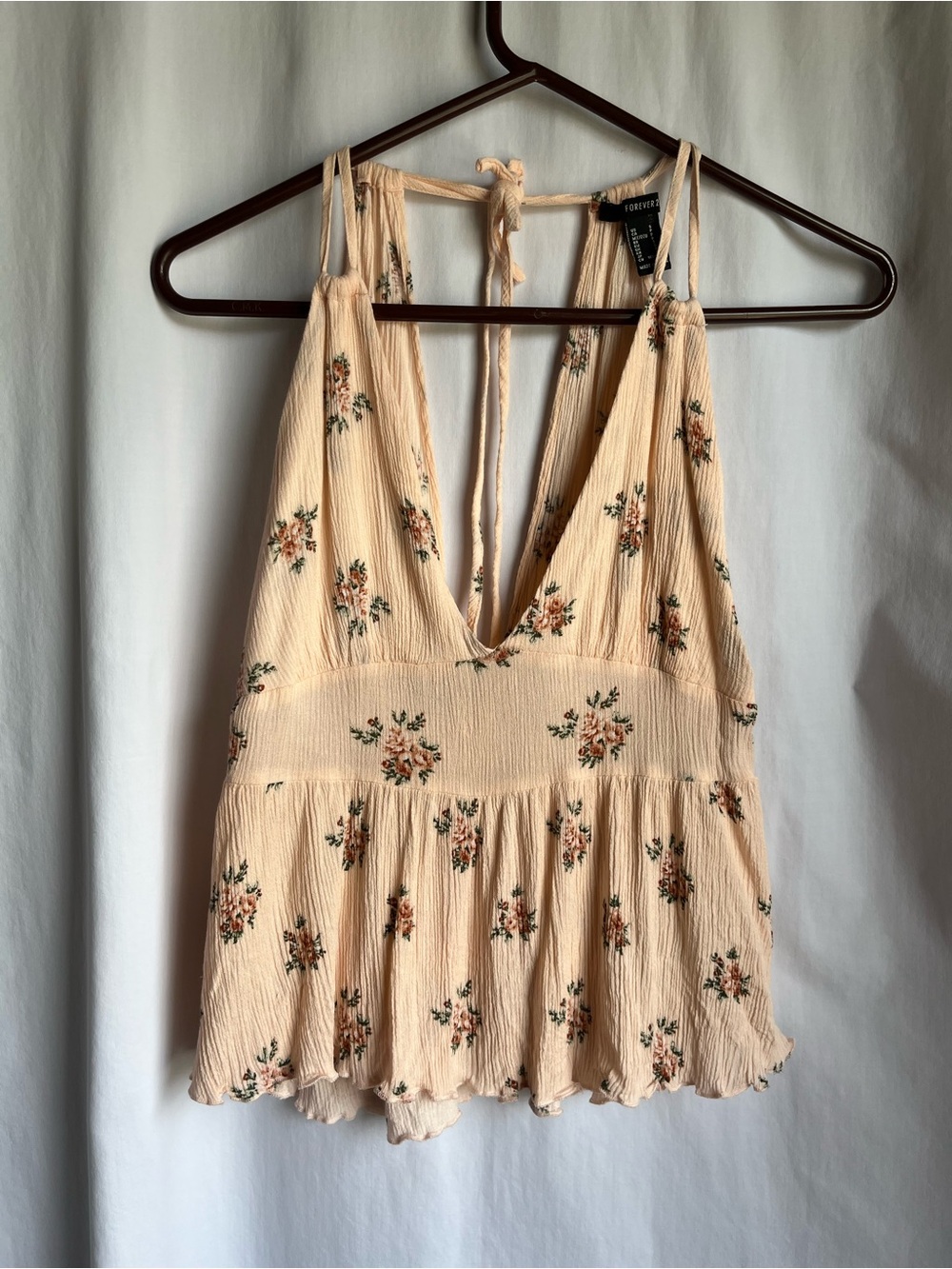 Forever 21 Cream Floral Peplum V-Neck Cami